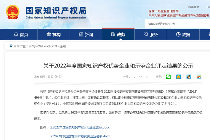 新朝陽(yáng)入選“2022年度國家知識產(chǎn)權優(yōu)勢企業(yè)”榜單